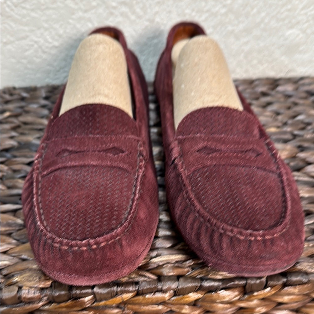 Aquatalia Mens‎ Burgundy Perforated Suede Driving Loafers Made in Italy 9.5